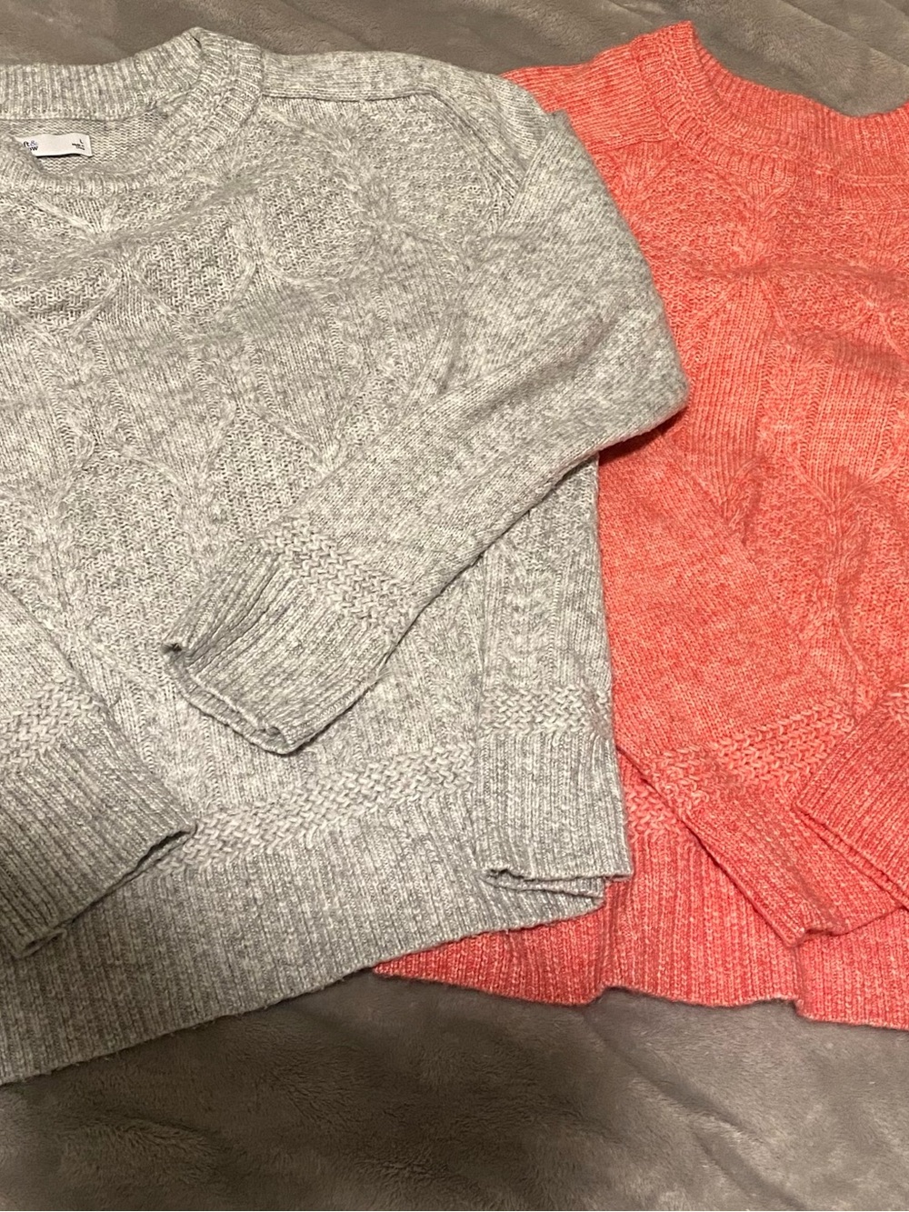 croft & barrow Gray and Coral Cable Crewneck Sweaters